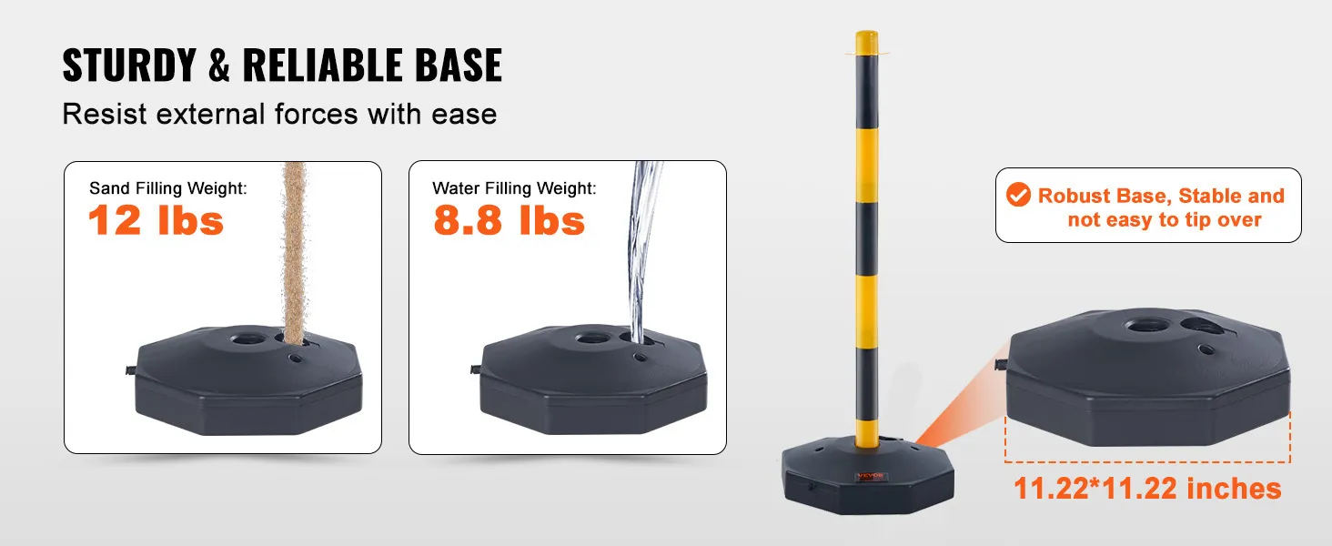 Die Verkehrsleitkegel von VEVOR verfügen über einen stabilen Sockel, der mit 5,5 kg Sand oder 4,5 kg Wasser befüllbar ist.