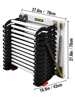 VEVOR attic ladder with dimensions 27.6in x 27.6in x 16.9in.