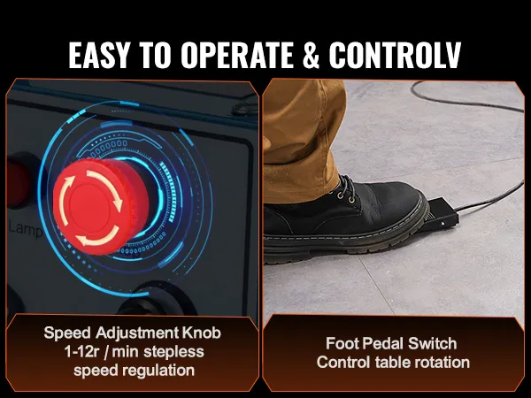 VEVOR-Schweißpositionierer mit Geschwindigkeitseinstellknopf und Fußpedalschalter zur einfachen Steuerung.