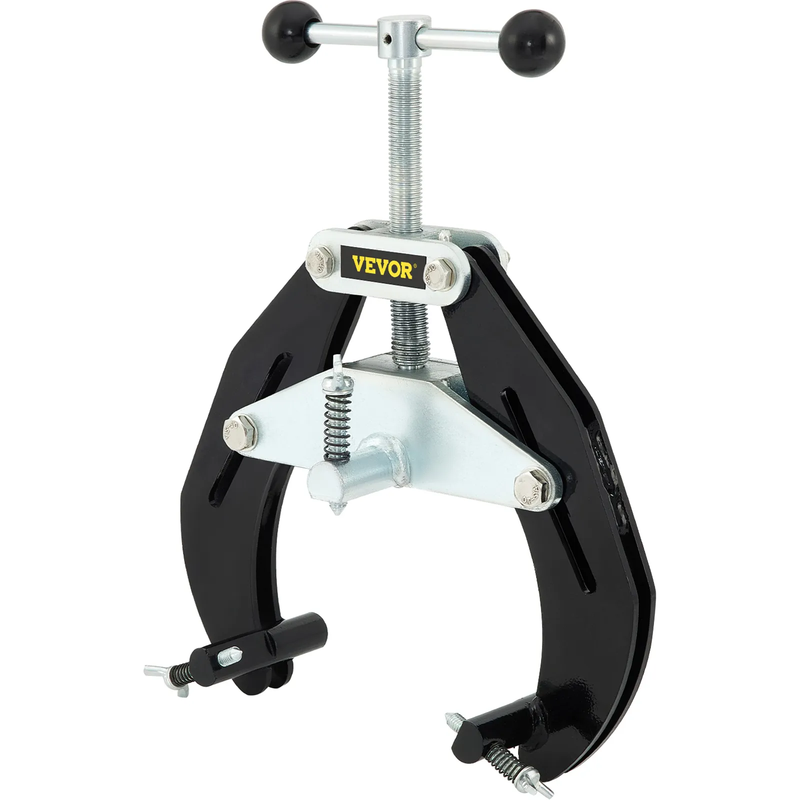 VEVOR pipe clamp with adjustable screw mechanism and black steel construction for pipe fittings.