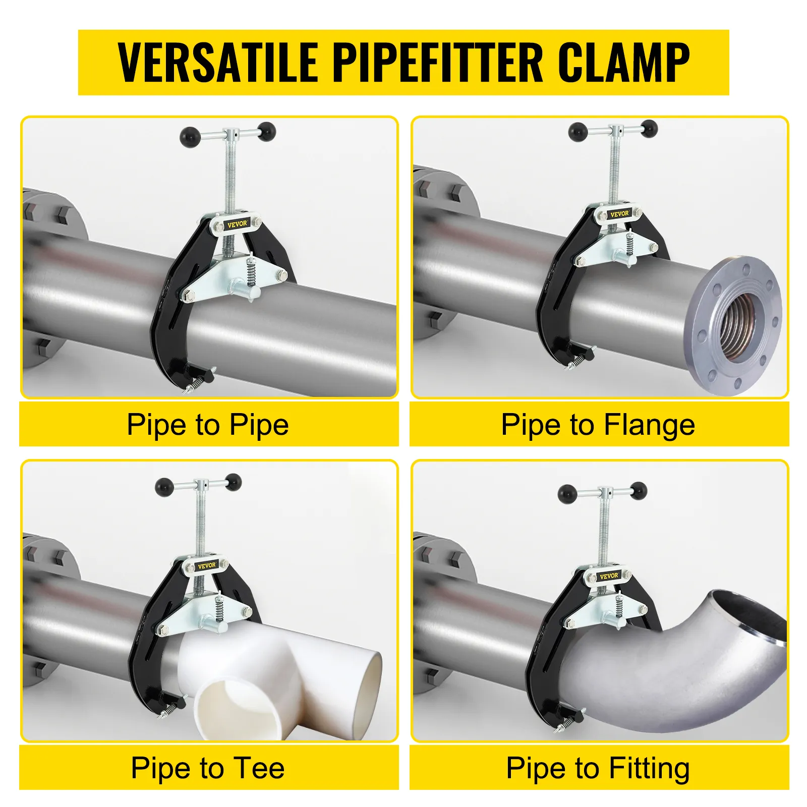 VEVOR pipe clamp for pipe fitting, connecting pipes to flange, tee, and fitting. versatile pipefitter tool.