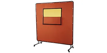 Cortina de soldadura VEVOR sobre bastidor con ruedas y panel de visualización.