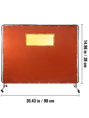 Cortina de soldadura VEVOR, 90 cm x 38 cm, color naranja con ventana de visualización amarilla.