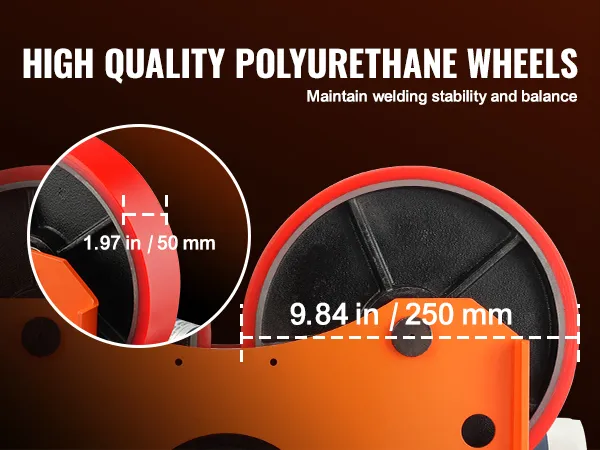 wysokiej jakości koła poliuretanowe do rolek spawalniczych VEVOR, stabilność, równowaga, odporny na zużycie poliuretan.
