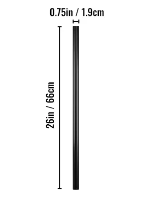 black VEVOR deck balusters measuring 26in/66cm in height and 0.75in/1.9cm diameter.