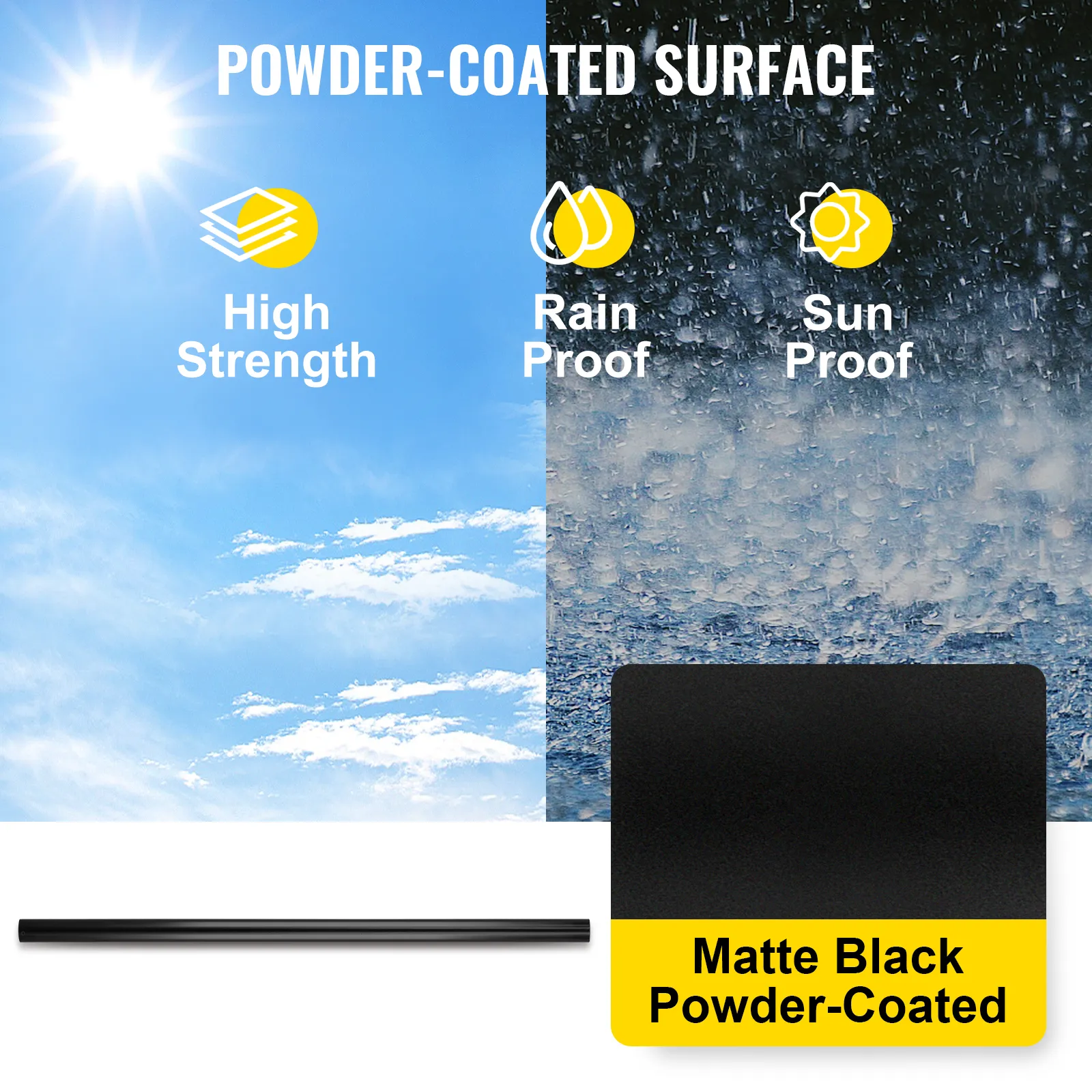 VEVOR deck balusters with matte black powder-coated surface, sun and rain proof.