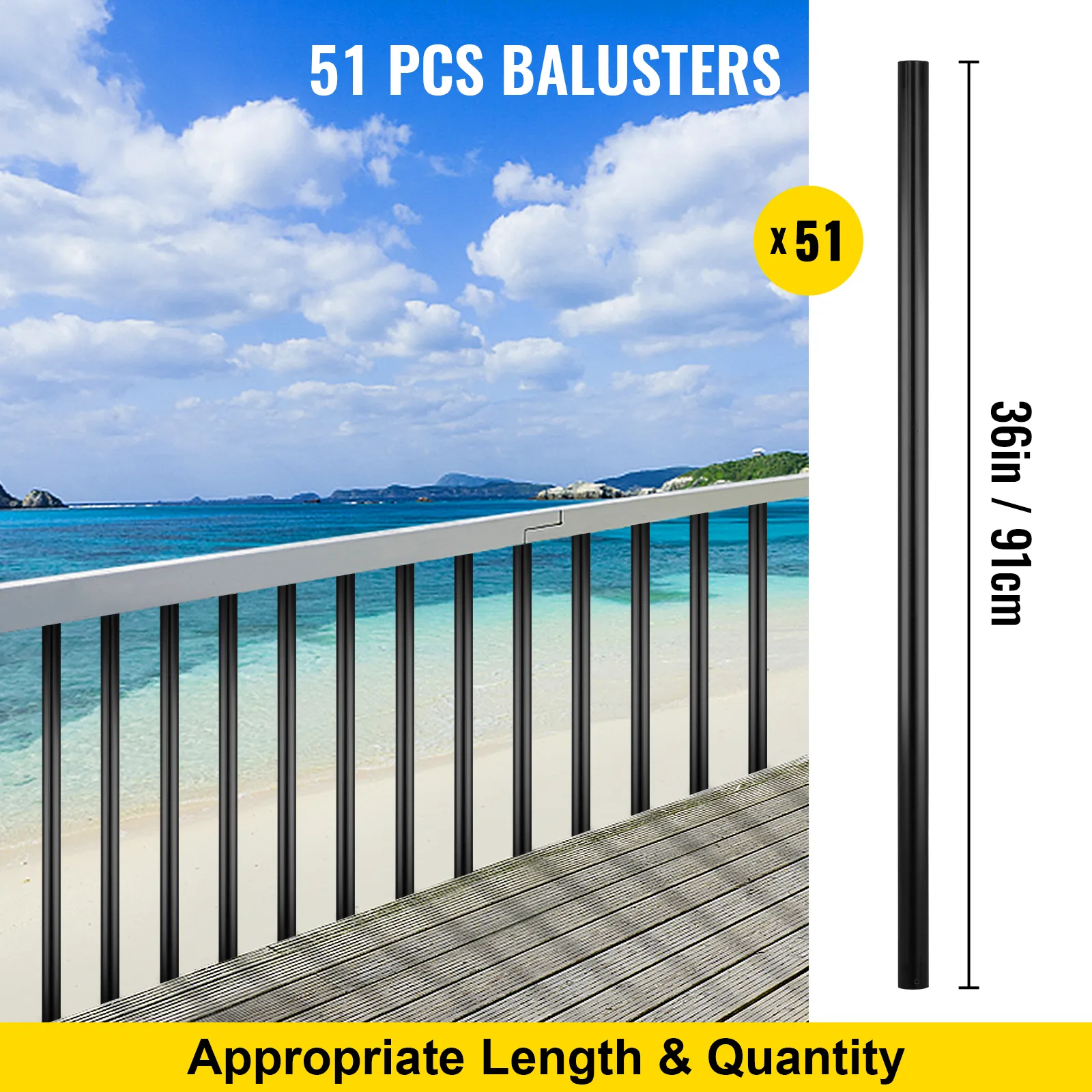 51 pcs VEVOR deck balusters with ocean view, 36in (91cm) height.