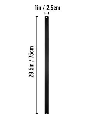 VEVOR deck balusters, black, 29.5in height, 1in width, with measurements.