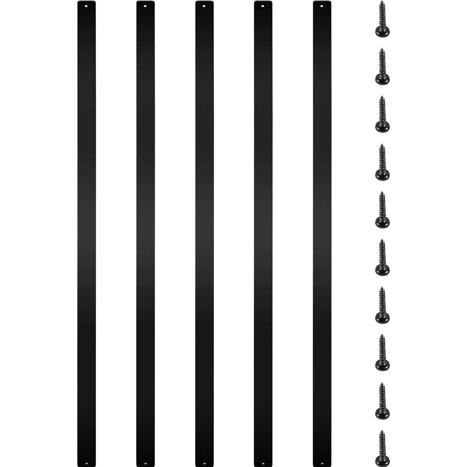 black VEVOR deck balusters with screw set for outdoor railing installation.