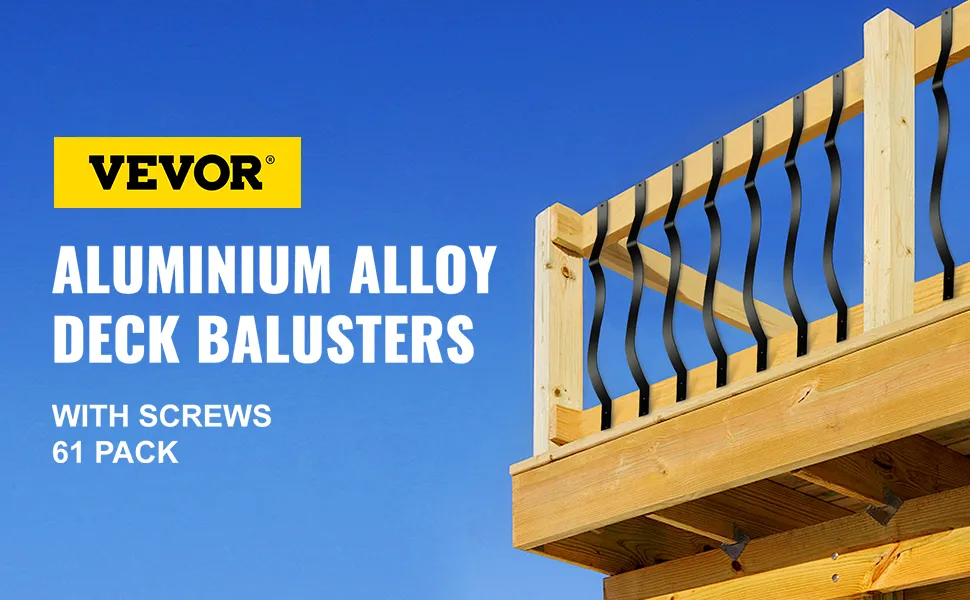 Barandillas de cubierta VEVOR, aleación de aluminio con tornillos, paquete de 61, instaladas en cubierta de madera.