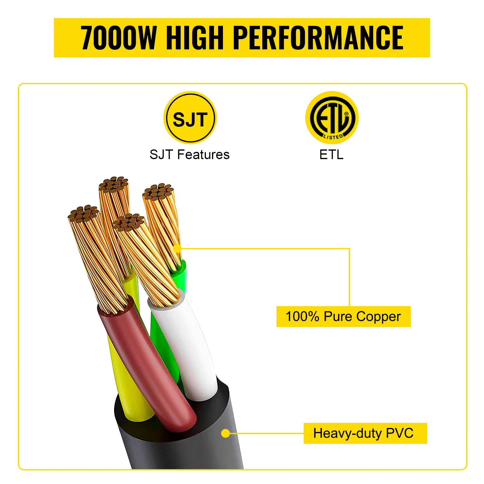 Cable de extensión para soldador VEVOR con 100% cobre puro, PVC resistente para un alto rendimiento de 3750 W.
