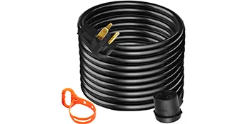 Cable alargador para soldador VEVOR en espiral negro con mango naranja y conector negro.