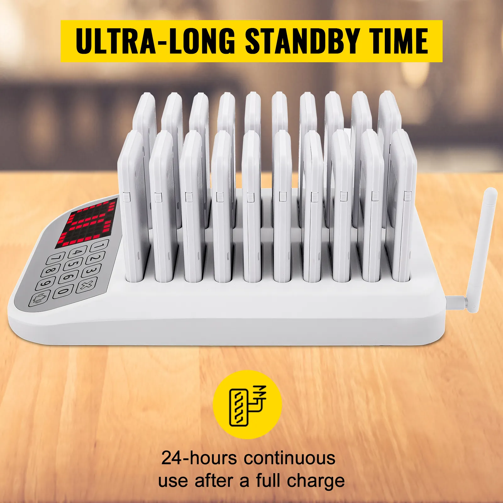 Sistema de buscapersonas para restaurantes VEVOR con tiempo de espera ultralargo y uso continuo de 24 horas.