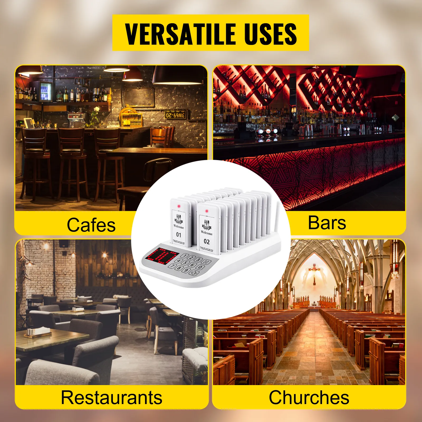 Sistema de buscapersonas VEVOR para cafeterías, bares, restaurantes e iglesias.