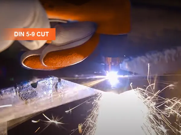 sparks flying during metal cutting with VEVOR welding helmet din 5-9 cut.