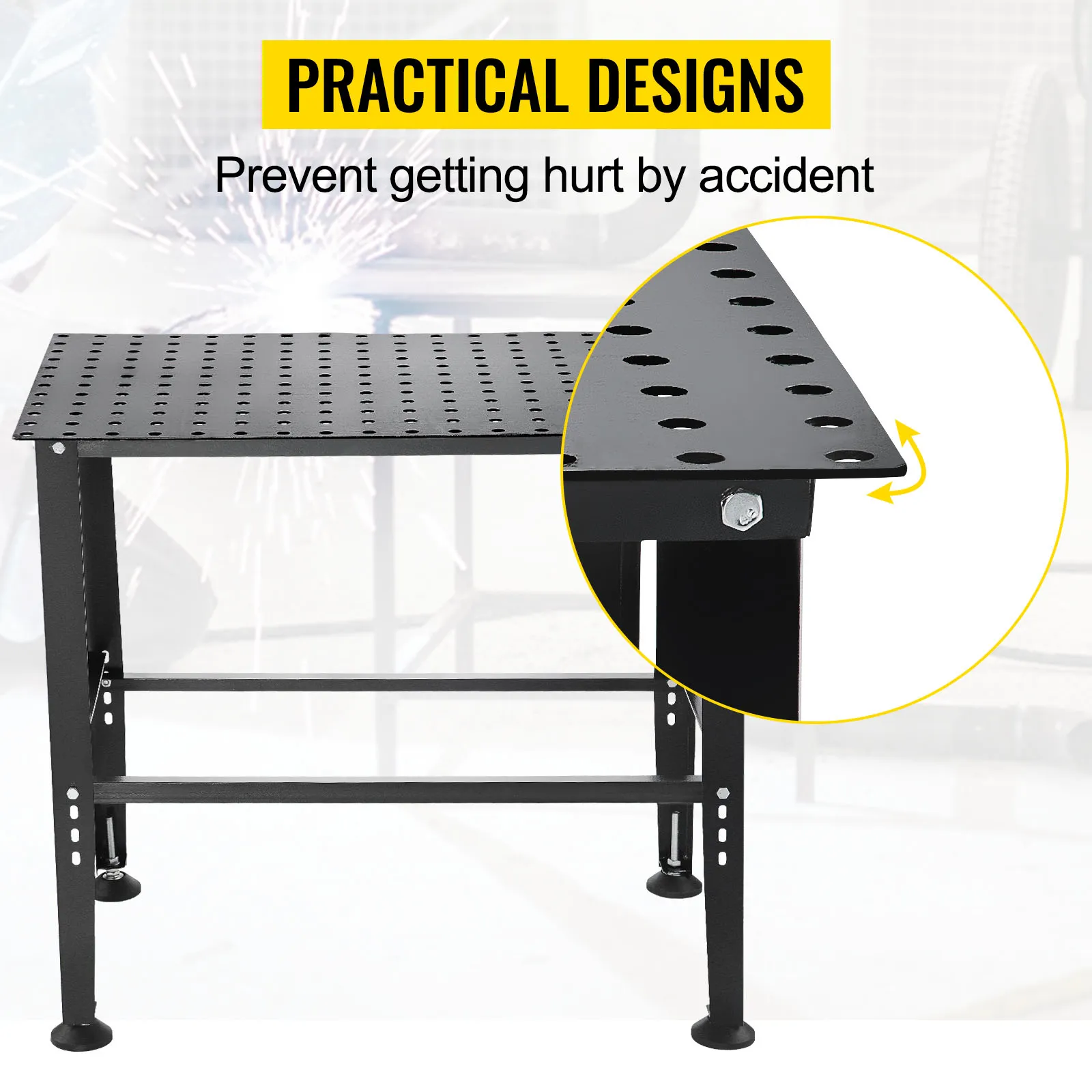VEVOR welding table with perforated steel top and adjustable legs for safety