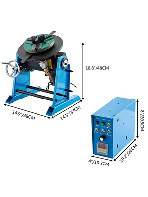 VEVOR rotary welding positioner with adjustable height and control unit, blue.