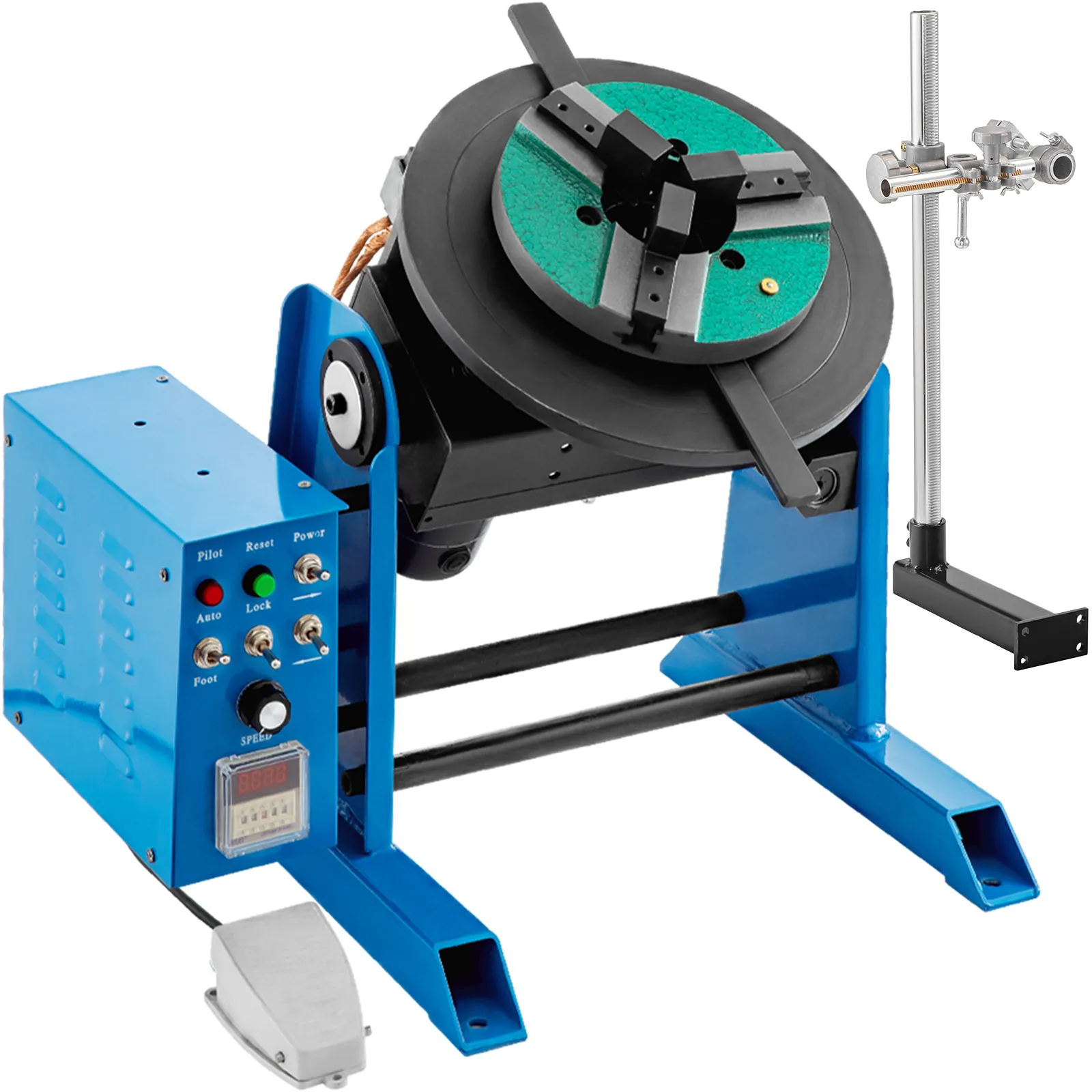 VEVOR rotary welding positioner with adjustable tilt and control panel.