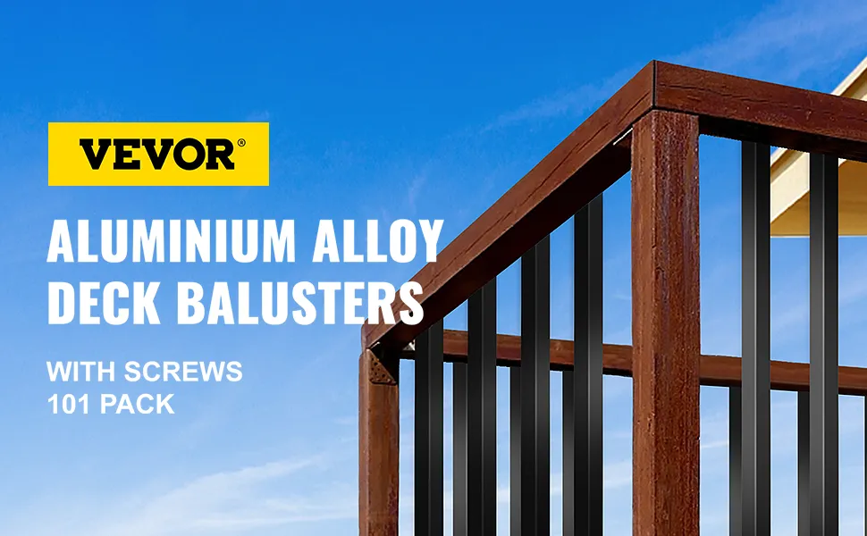 VEVOR deck balusters with screws, black aluminum alloy, 101 pack, wooden railing.