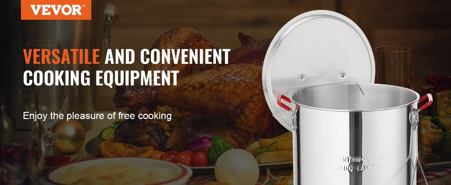 VEVOR turkey deep fryer with cooked turkey and vegetables, showcasing versatile cooking equipment.