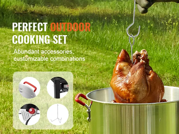 perfect outdoor cooking set with VEVOR turkey deep fryer and accessories by a green field.