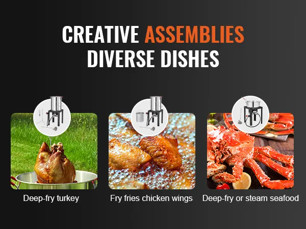 creative assemblies for VEVOR turkey deep fryer: deep-fry turkey, chicken wings, or steam seafood.