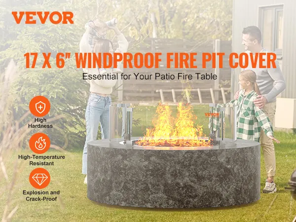 VEVOR fire pit wind guard with high hardness and temperature resistance, ideal for patio fire tables.