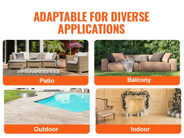 adaptable VEVOR glass wind guard for patio, balcony, outdoor, and indoor applications.