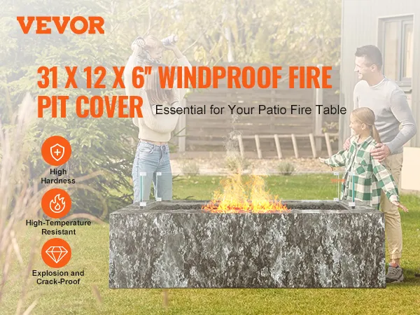 VEVOR glass wind guard for 31"x12"x6" fire pit cover used to protect patio fire tables.