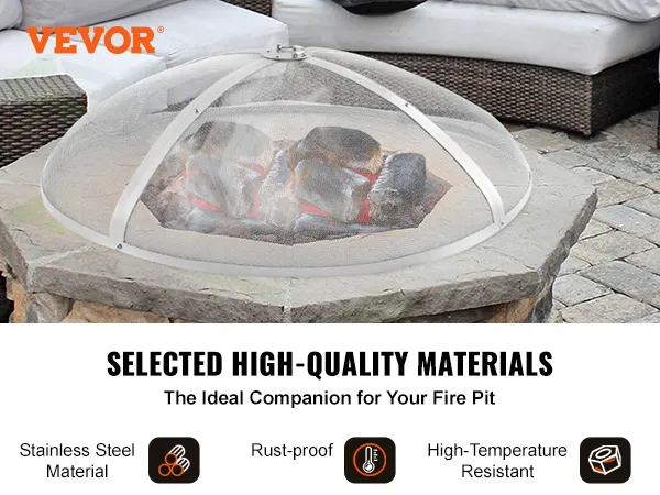 Curonian Round Stainless Steel Fire Pit Spark Screen