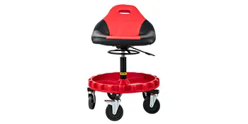red and black VEVOR rolling gear seat with caster wheels and a tool tray base.