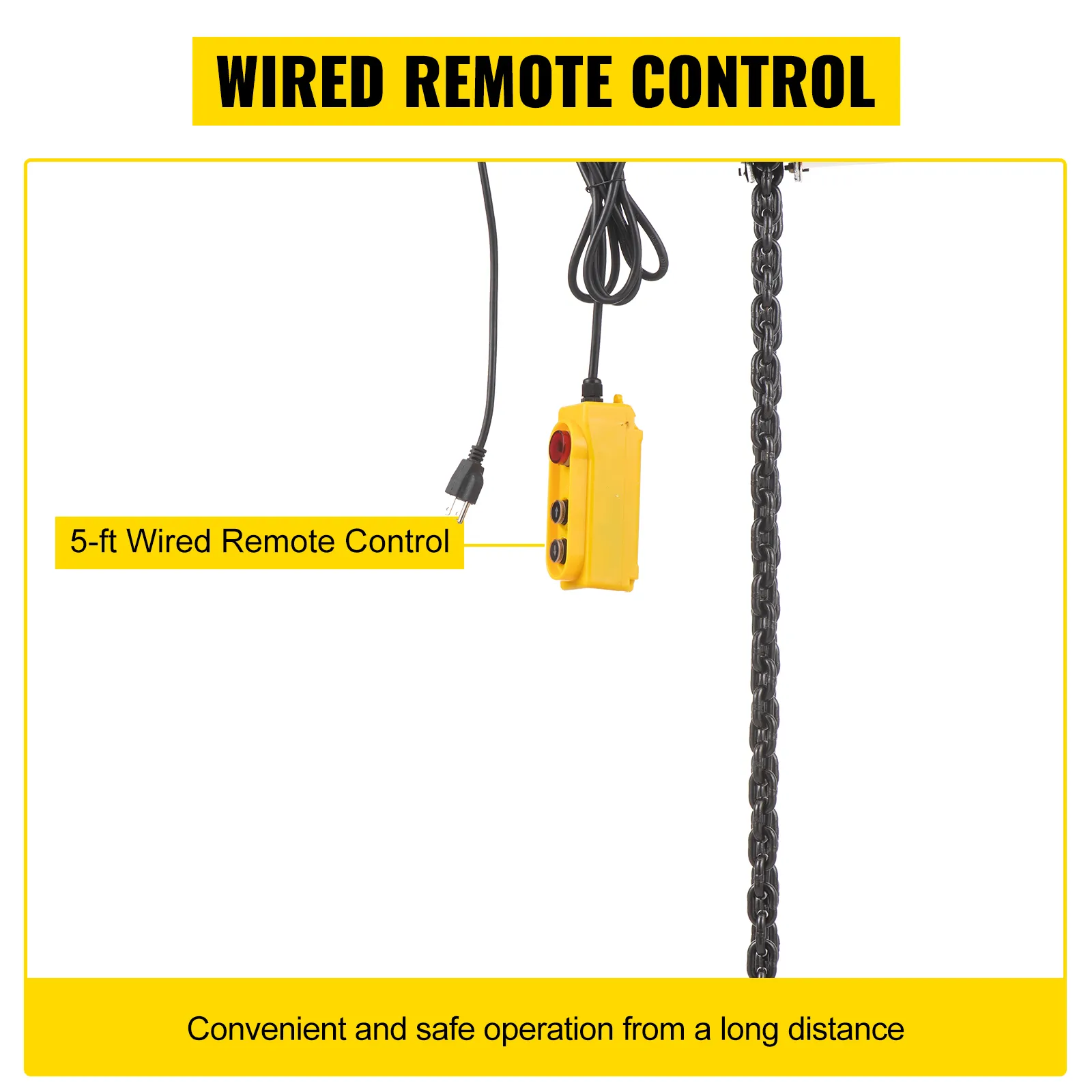 Polipasto eléctrico VEVOR con control remoto con cable de 5 pies para una operación conveniente y segura.