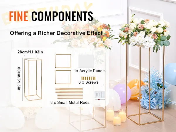 Espositore floreale per matrimoni VEVOR, cornice dorata con composizioni floreali, palloncini e decorazioni per compleanni.