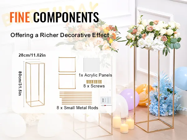VEVOR wedding flower stand with floral arrangements, balloons, and candles for birthday decor.