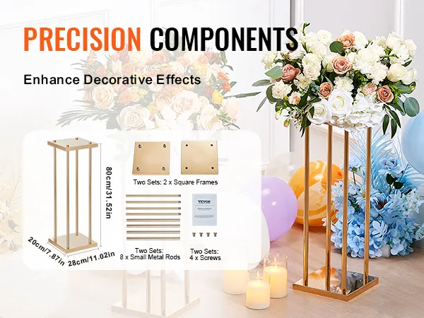 VEVOR wedding flower stand with balloons and flowers as birthday decorations in a white room.