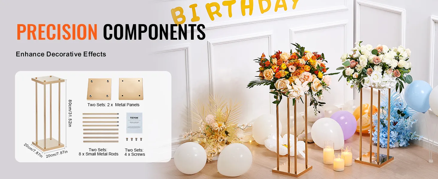 VEVOR wedding flower stand with balloons and flowers as birthday decorations in a white room.