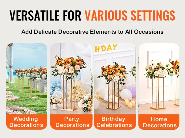 VEVOR wedding flower stand for versatile settings including weddings, parties, birthdays, and home decor.