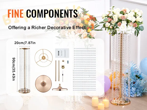 edle Komponenten für den VEVOR-Blumenständer aus Kristall für Hochzeiten, hohe goldene Säulen mit Blumenarrangements, Geburtstagsdeko.
