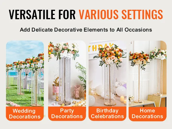 VEVOR crystal wedding flower stand for weddings, parties, birthdays, and home decorations. elegant and versatile.