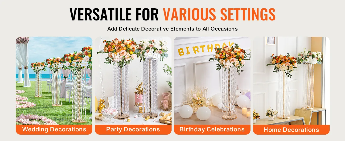 VEVOR crystal wedding flower stand for weddings, parties, birthdays, and home decorations. elegant and versatile.
