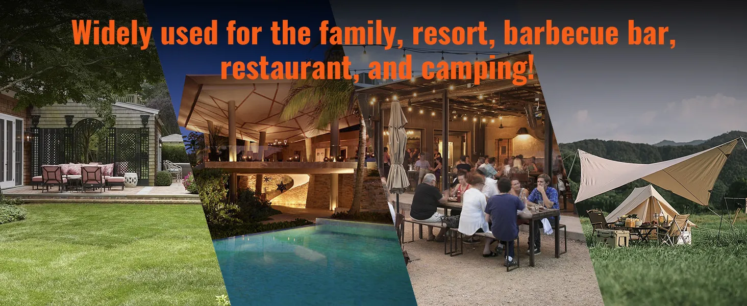 Außenbereiche mit dem VEVOR-Drehspießgrill für Familie, Resort, Grillbar, Restaurant und Camping.