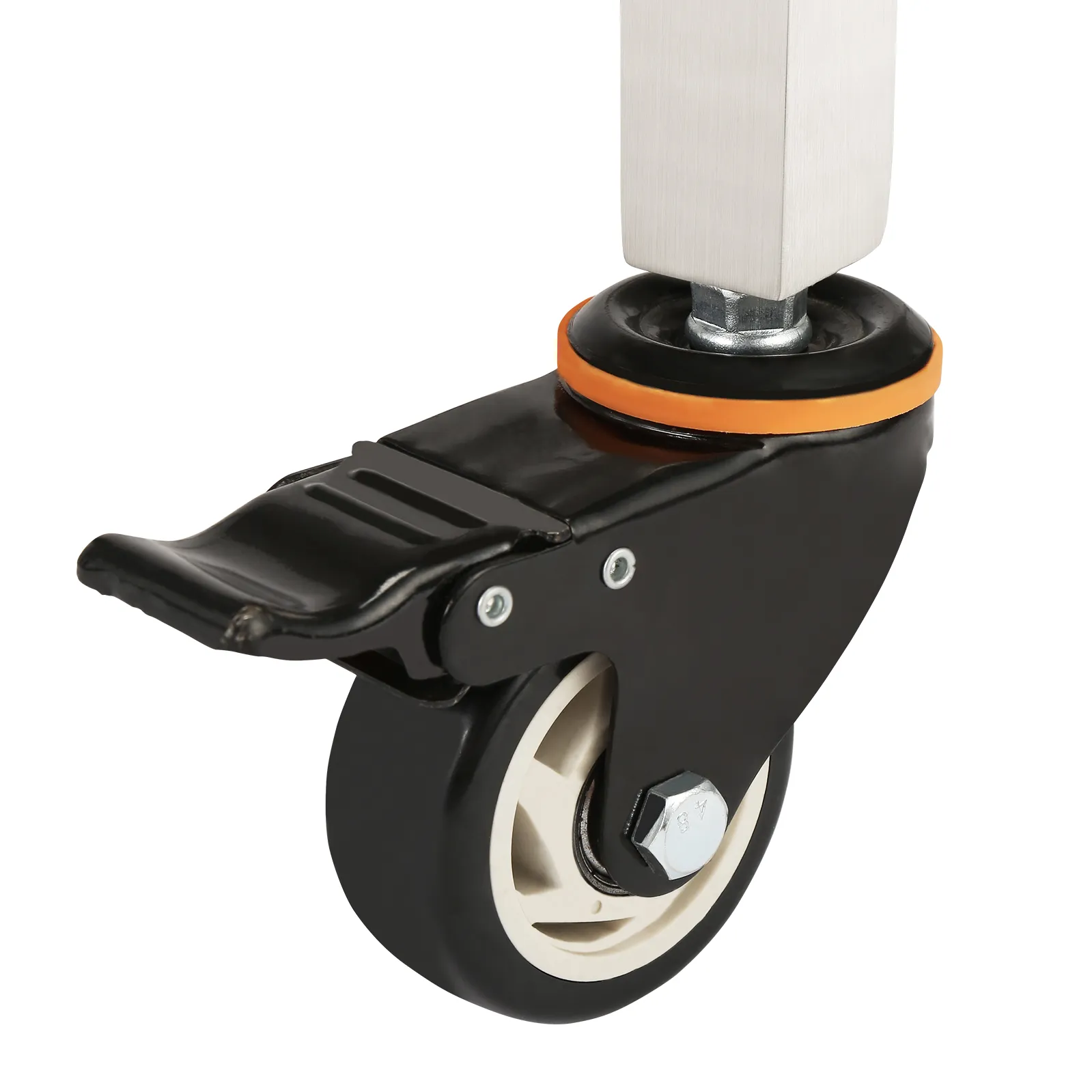 Nahaufnahme des Lenkrads mit Bremse am Drehspießgrill von VEVOR.