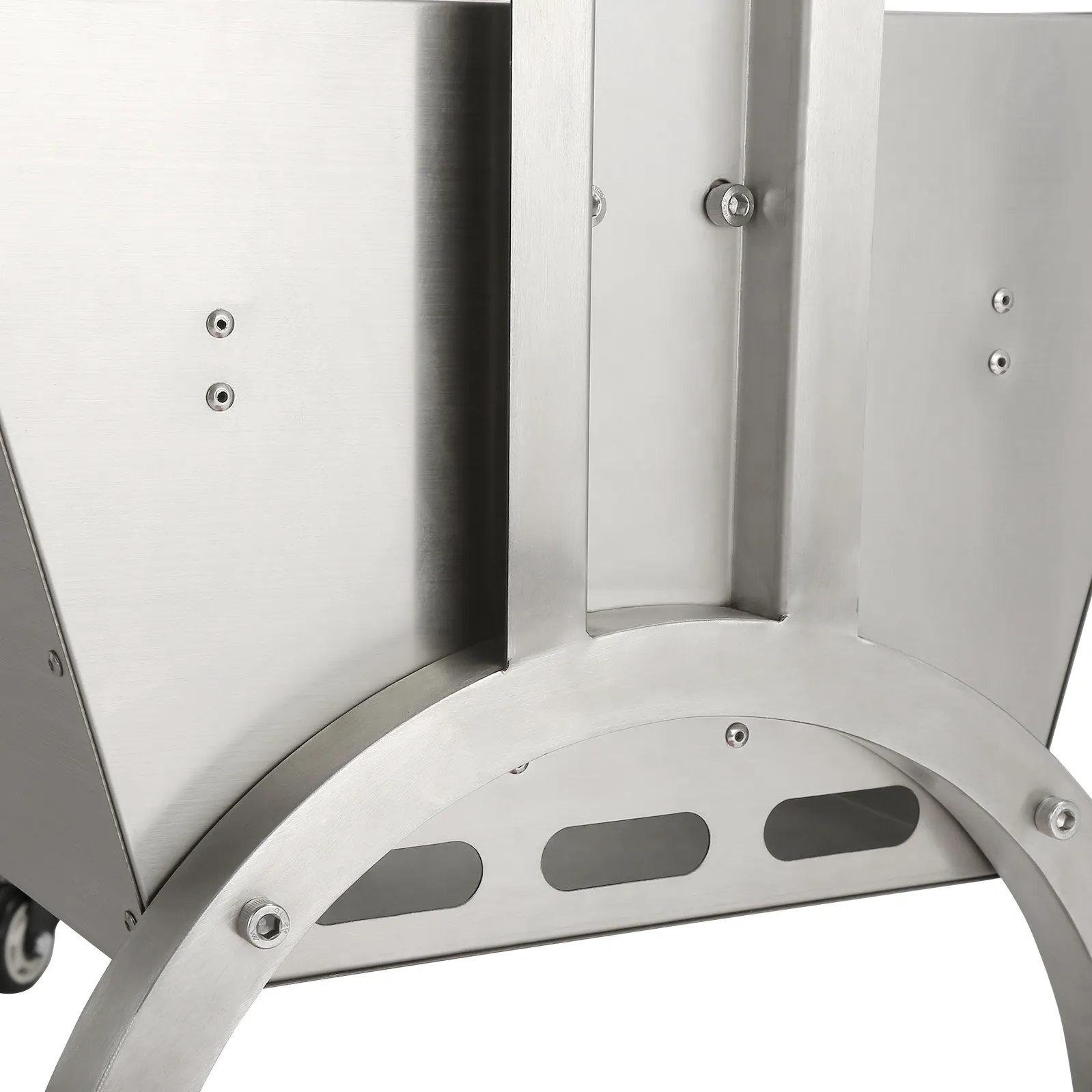 Edelstahlrahmen und Montagedetails eines VEVOR-Drehspießgrills.