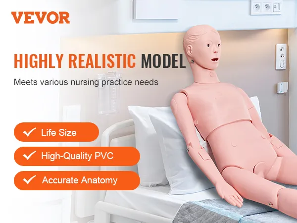 VEVOR nursing training manikin in a realistic hospital setting with accurate anatomy and high-quality pvc.
