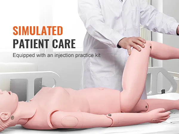 healthcare professional using VEVOR nursing training manikin for simulated patient care and injection practice.