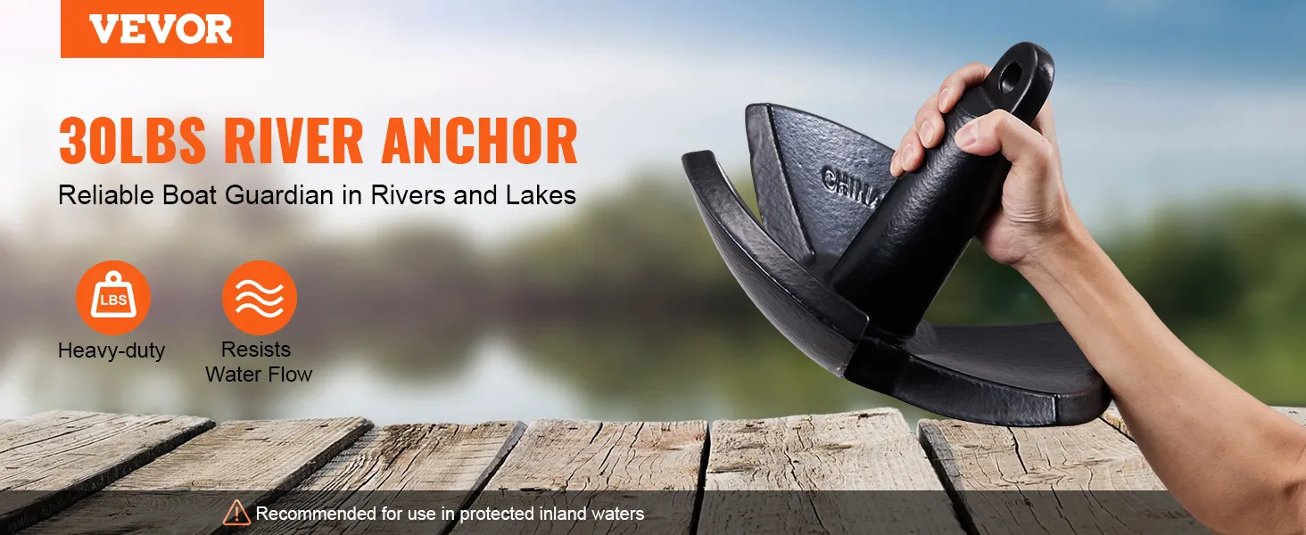VEVOR river anchor, 30 lbs, heavy-duty, resists water flow, ideal for rivers and lakes.