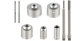 VEVOR concrete hole saw kit with various drill bits and core bits laid out.