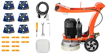 Amoladora de suelo de hormigón eléctrica VEVOR con accesorios, cuchillas y juego de herramientas.