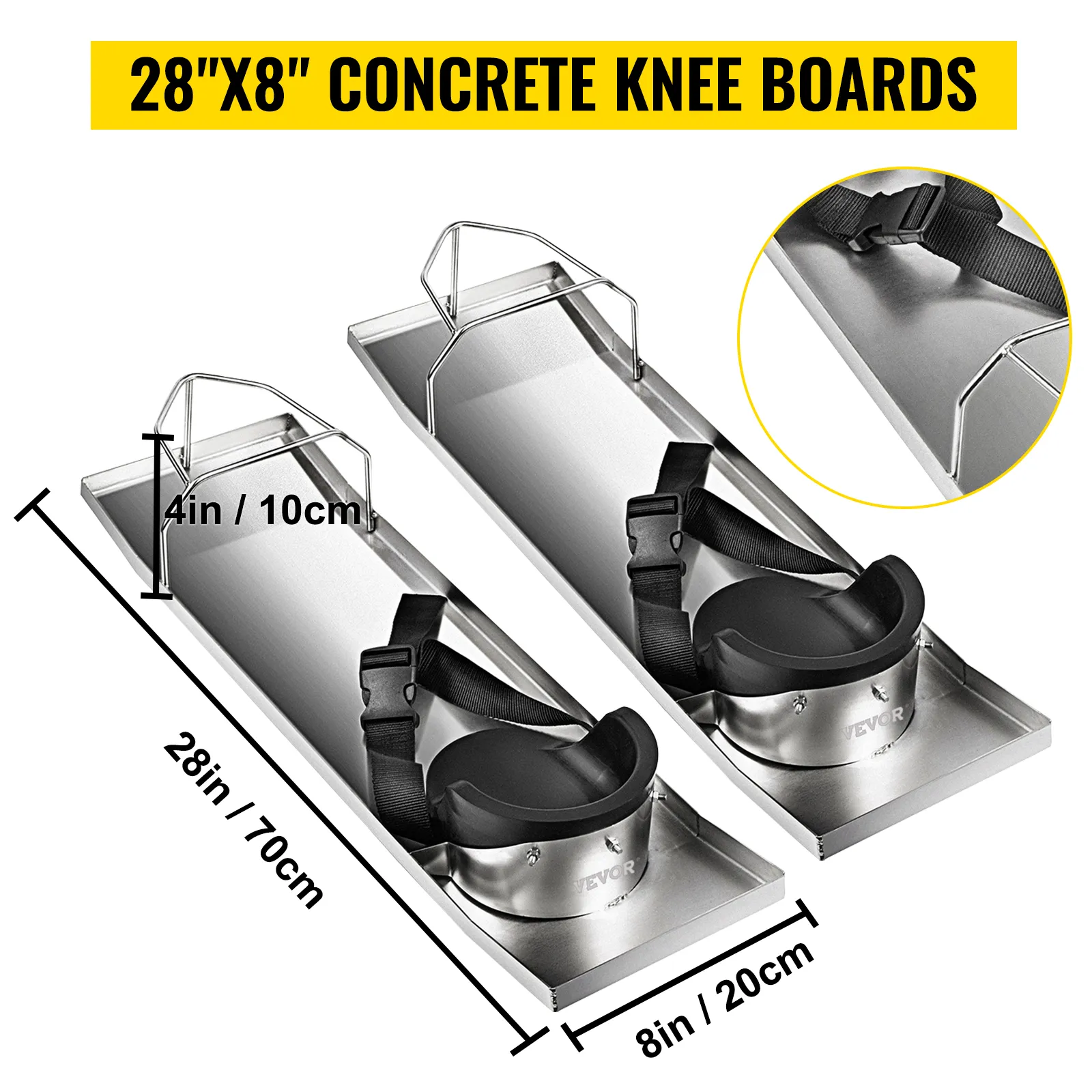 VEVOR concrete knee boards, 28"x8", with adjustable straps and stainless steel construction.