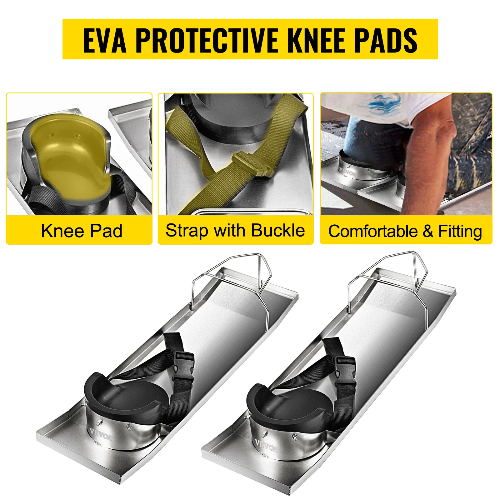VEVOR concrete knee boards with eva protective knee pads, strap with buckle, fitting.